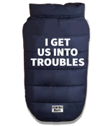 2 navy Pet Puffer Jacket white I GET US INTO TROUBLES #color_navy