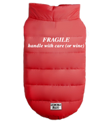 2 red Pet Puffer Jacket white FRAGILE handle with care (or wine) #color_red