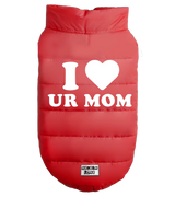2 red Pet Puffer Jacket white I love UR MOM #color_red